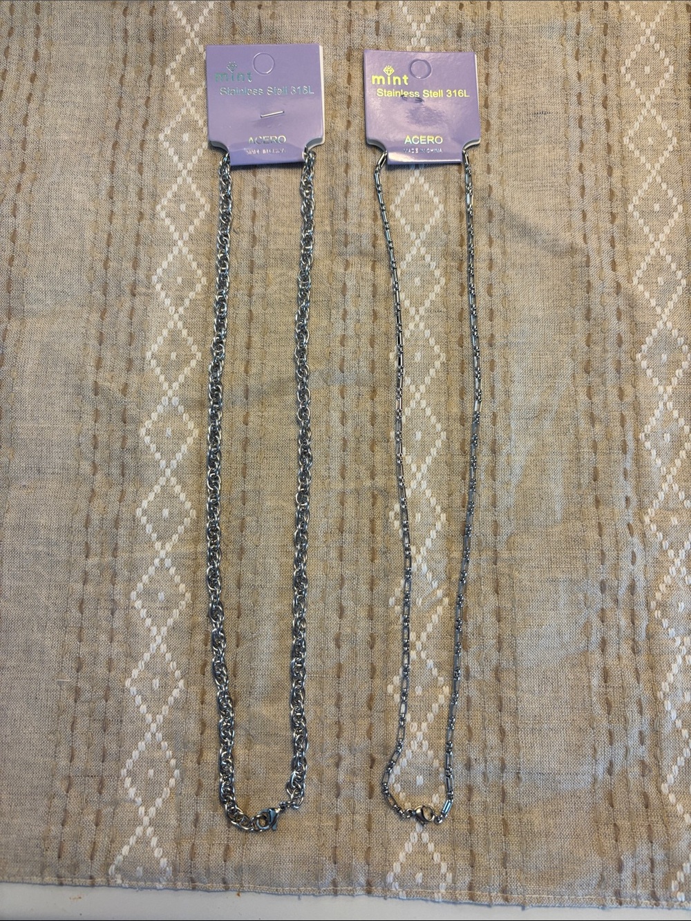 Mint Stainless Steel Silver Rope & Box Chain Necklace Set
